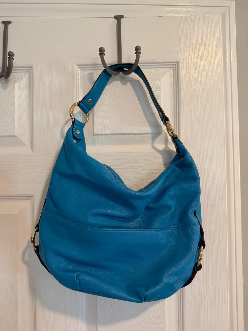 Michael Kors Aqua Blue Leather Hobo with Gold MK Accent